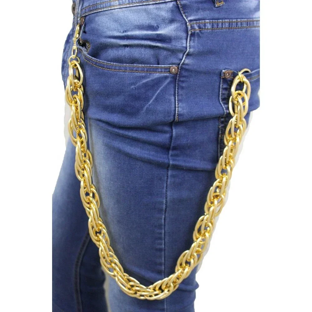 New Men Gold Color Wallet Chains Metal Heavy Key Chain Biker Chunky Multi Links